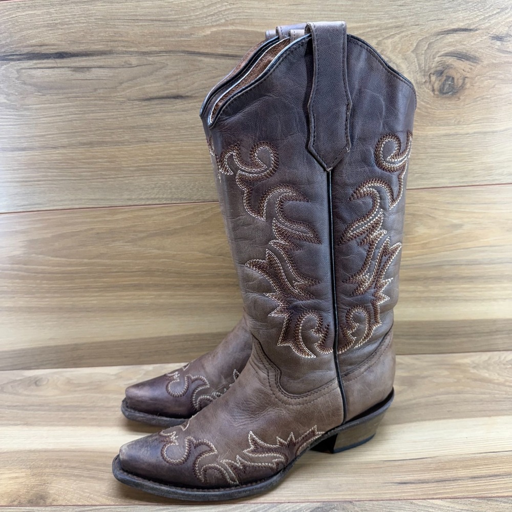 Circle G Western Boots Womens 6.5 M Brown Leather Embroidered Cowboy Snip Toe